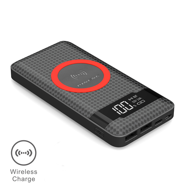 PINENG PN-886 10000mAh Qi Wireless Polymer Power Bank - Black