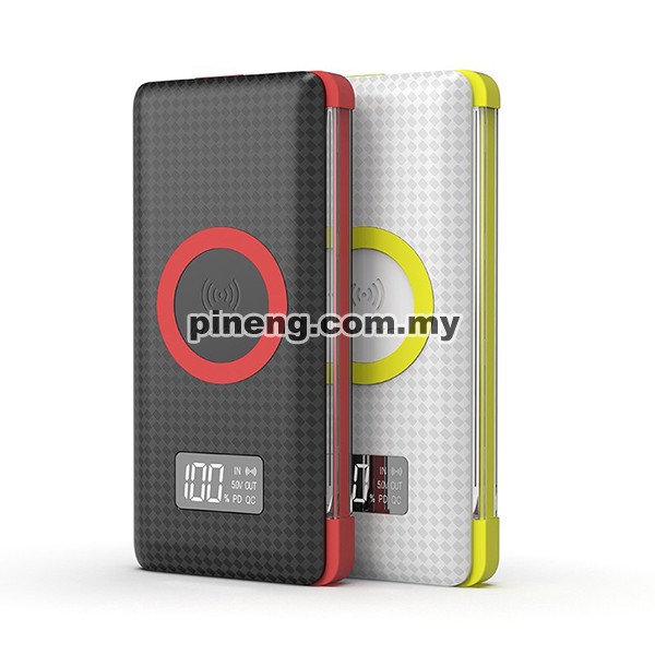 PINENG PN-888PD 10000mAh Quick Charge 3.0 Qi Wireless Type-C PD Polymer Power Bank - Black