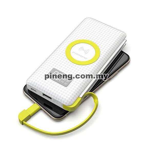 PINENG PN-888PD 10000mAh Quick Charge 3.0 Qi Wireless Type-C PD Polymer Power Bank - White