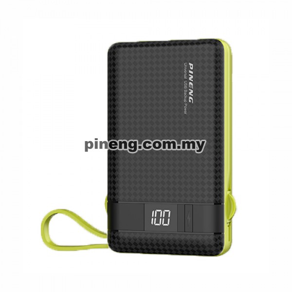 PINENG PN-950 10000mAh Built-In 2 Cable Lithium Polymer Power Bank - Black Green