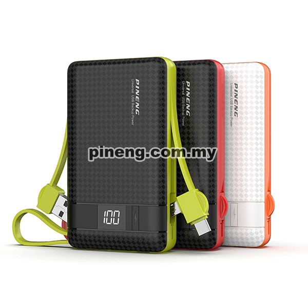 PINENG PN-950 10000mAh Built-In 2 Cable Lithium Polymer Power Bank - White PINENG PN-950 10000mAh Built-In 2 Cable Lithium Polymer Power Bank - White