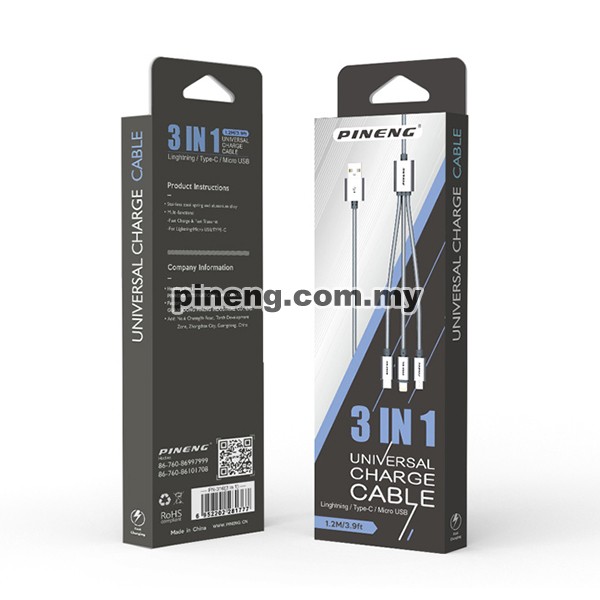 PINENG PN-317 3 in 1 Micro USB + Lightning + Type C High Speed Data Charging Cable