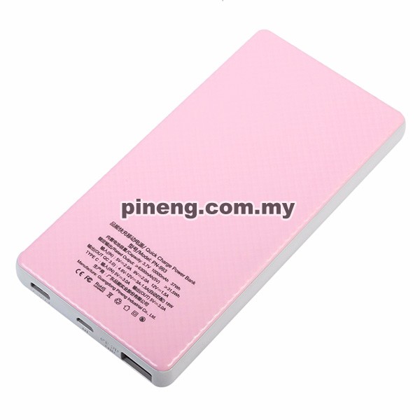 PINENG PN-993 10000mAh Quick Charge 3.0 Type C Polymer Power Bank - Pink